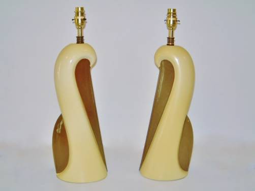 Pair vintage sculptural ceramic table lamps, 1950`s ca, French